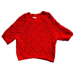 Sweet Generis Red Crochet/Open Cable Knit Diamond Patterned Sweater M/L